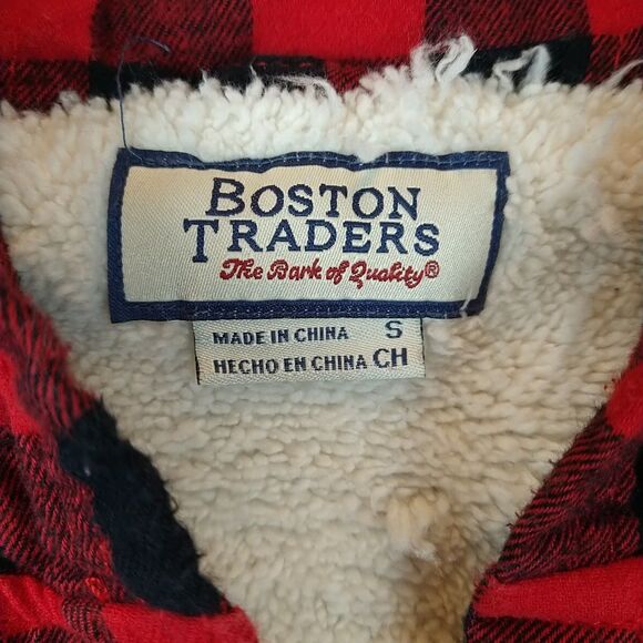 Boston Traders Flannel Shirt Jacket Women's Small Red Buffalo Plaid Sherpa Hood - Picture 3 of 9